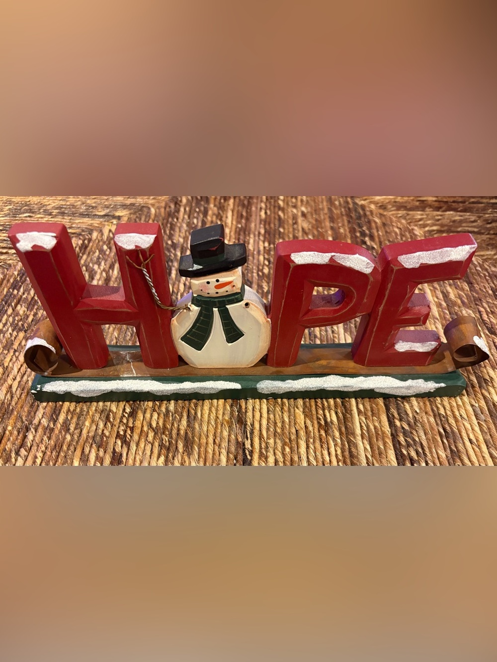 Wooden Snowman 'HOPE' Holiday Table Decor